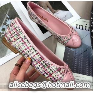 Top Design Chanel Tweed Classic Bow Ballerinas Flats G40301 Multicolor/Pink