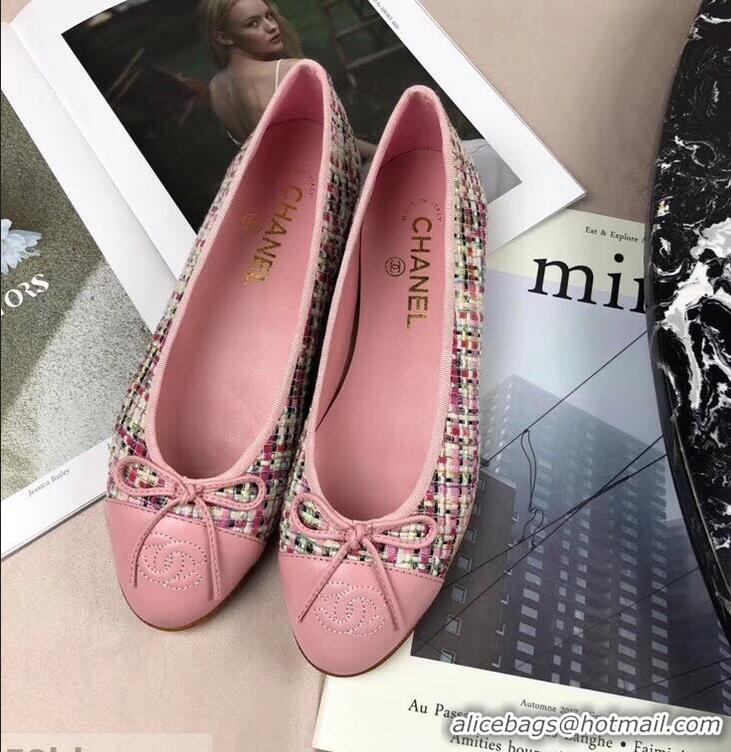 Top Design Chanel Tweed Classic Bow Ballerinas Flats G40301 Multicolor/Pink