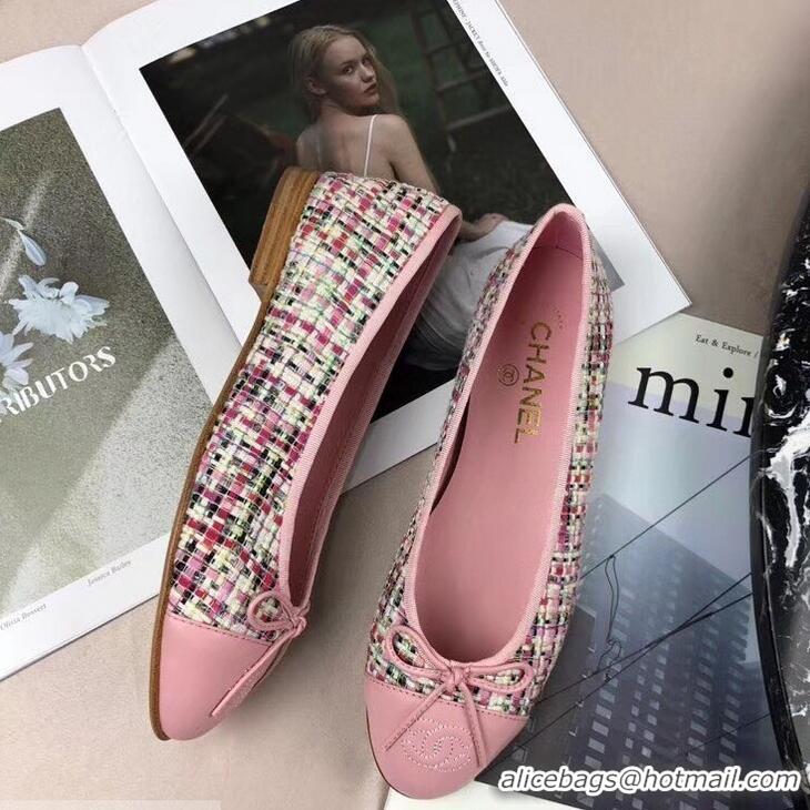 Top Design Chanel Tweed Classic Bow Ballerinas Flats G40301 Multicolor/Pink