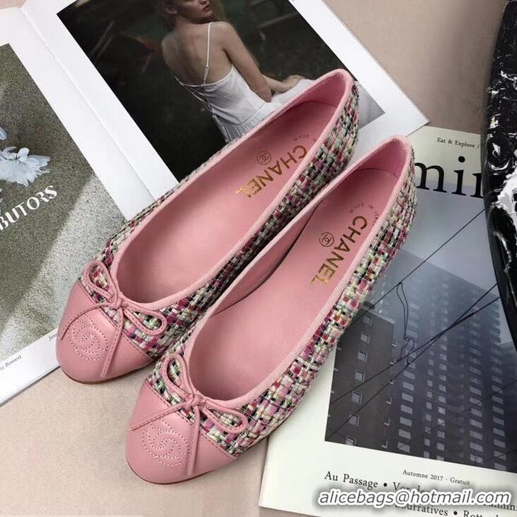 Top Design Chanel Tweed Classic Bow Ballerinas Flats G40301 Multicolor/Pink