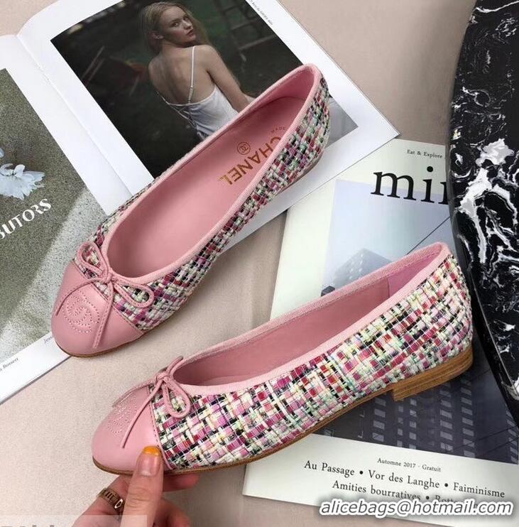 Top Design Chanel Tweed Classic Bow Ballerinas Flats G40301 Multicolor/Pink