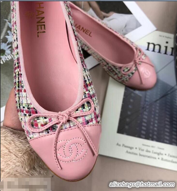 Top Design Chanel Tweed Classic Bow Ballerinas Flats G40301 Multicolor/Pink