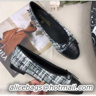 Lower Price Chanel Tweed Classic Bow Ballerinas Flats G40301 Creamy/Black