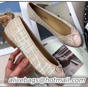 Popular Style Chanel Tweed Classic Bow Ballerinas Flats G40306 Beige