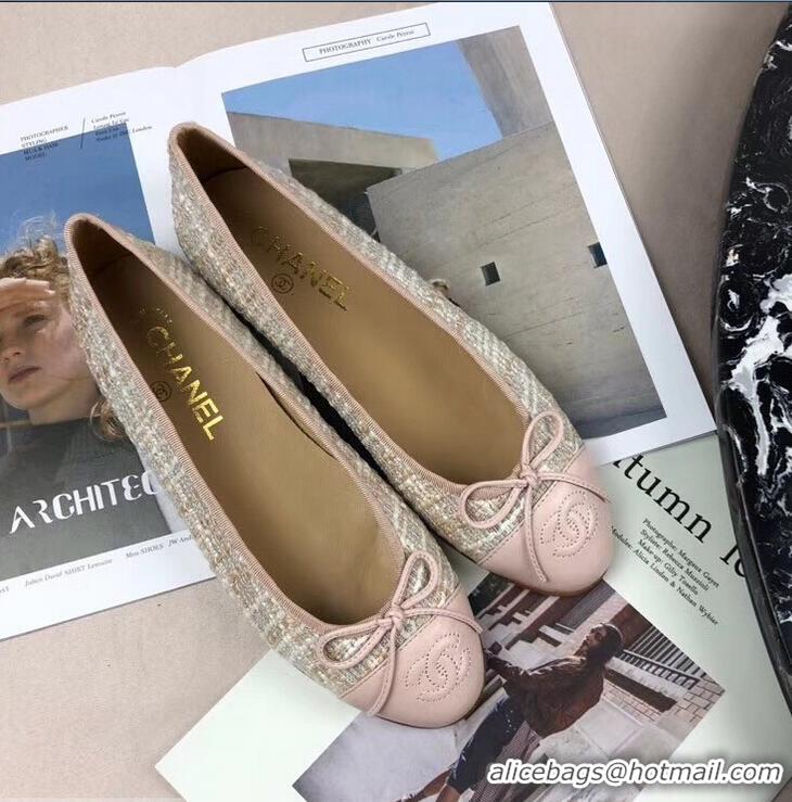 Popular Style Chanel Tweed Classic Bow Ballerinas Flats G40306 Beige