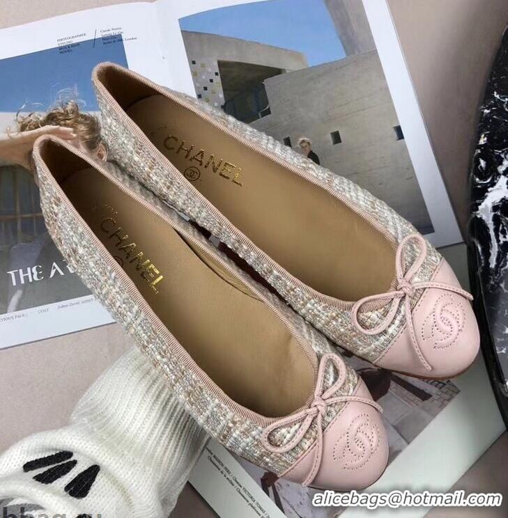 Popular Style Chanel Tweed Classic Bow Ballerinas Flats G40306 Beige