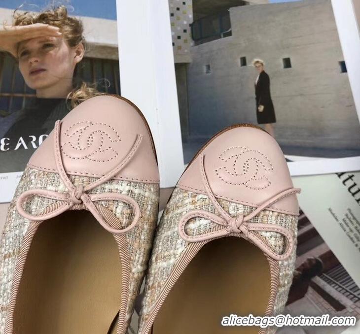 Popular Style Chanel Tweed Classic Bow Ballerinas Flats G40306 Beige