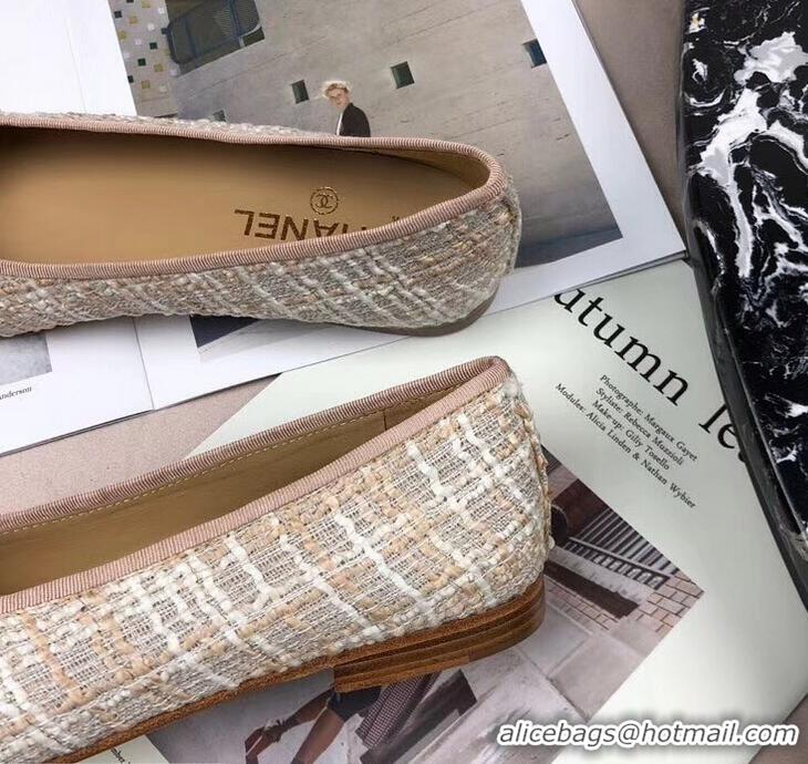 Popular Style Chanel Tweed Classic Bow Ballerinas Flats G40306 Beige