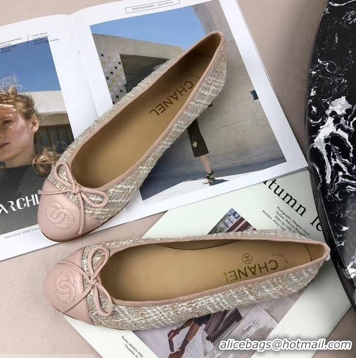 Popular Style Chanel Tweed Classic Bow Ballerinas Flats G40306 Beige