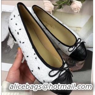 Shop Duplicate Chanel Tweed Classic Bow Ballerinas Flats G40307 White/Black