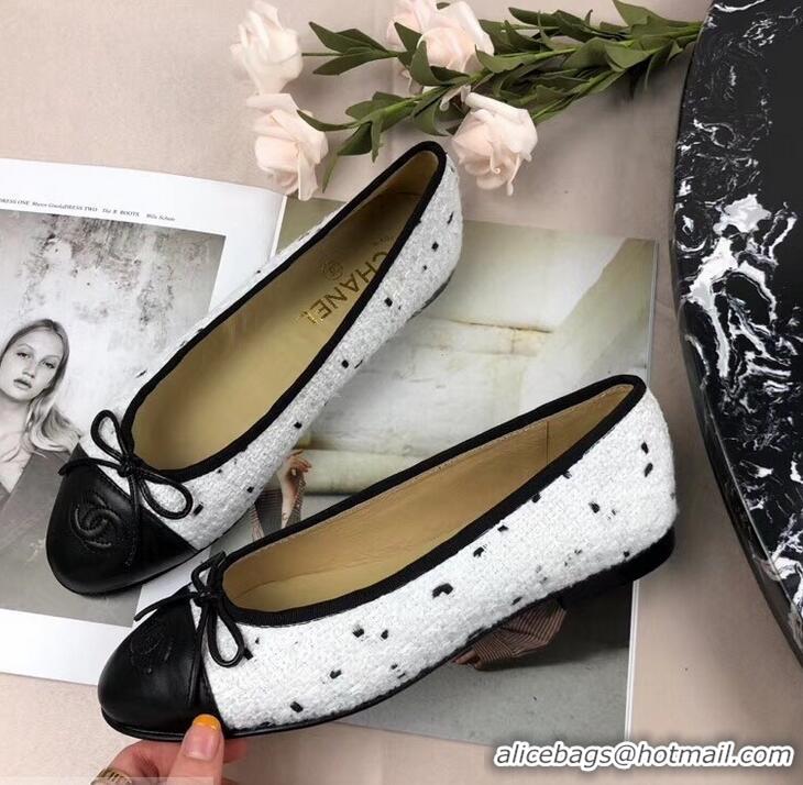 Shop Duplicate Chanel Tweed Classic Bow Ballerinas Flats G40307 White/Black