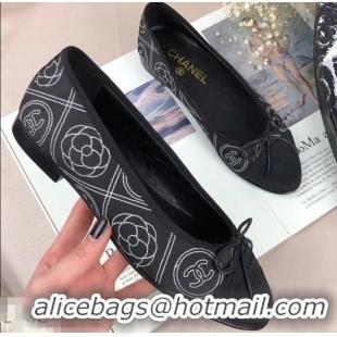 Faux Cheap Chanel Leather Classic Bow Ballerinas Flats G40309 Camellia Print Black