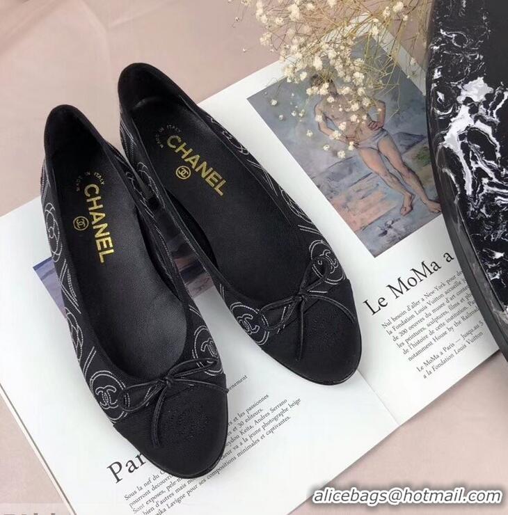 Faux Cheap Chanel Leather Classic Bow Ballerinas Flats G40309 Camellia Print Black