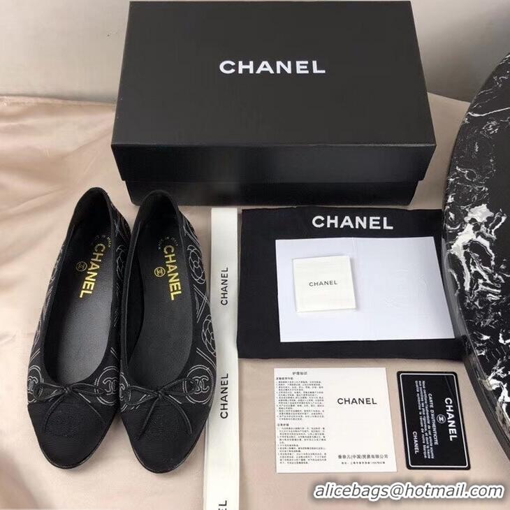 Faux Cheap Chanel Leather Classic Bow Ballerinas Flats G40309 Camellia Print Black