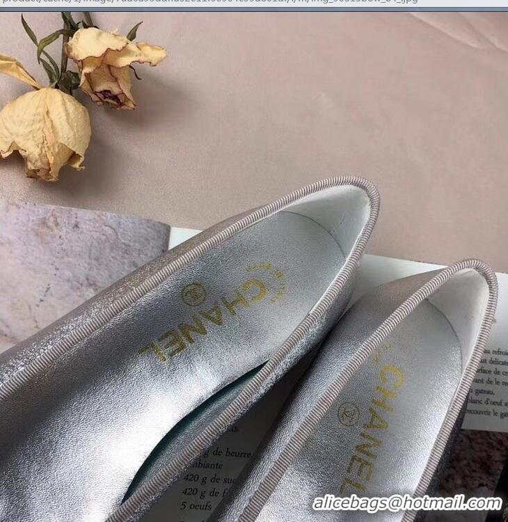 Imitation Chanel Leather Classic Bow Ballerinas Flats G40310 Silver