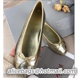 Luxury Cheap Chanel Leather Classic Bow Ballerinas Flats G40311 Gold