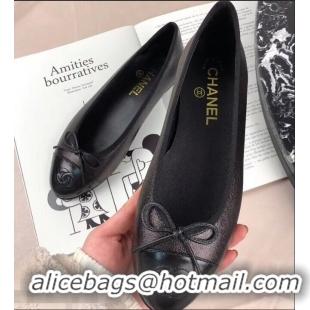 Good Taste Chanel Leather Classic Bow Ballerinas Flats G40312 Gun Color