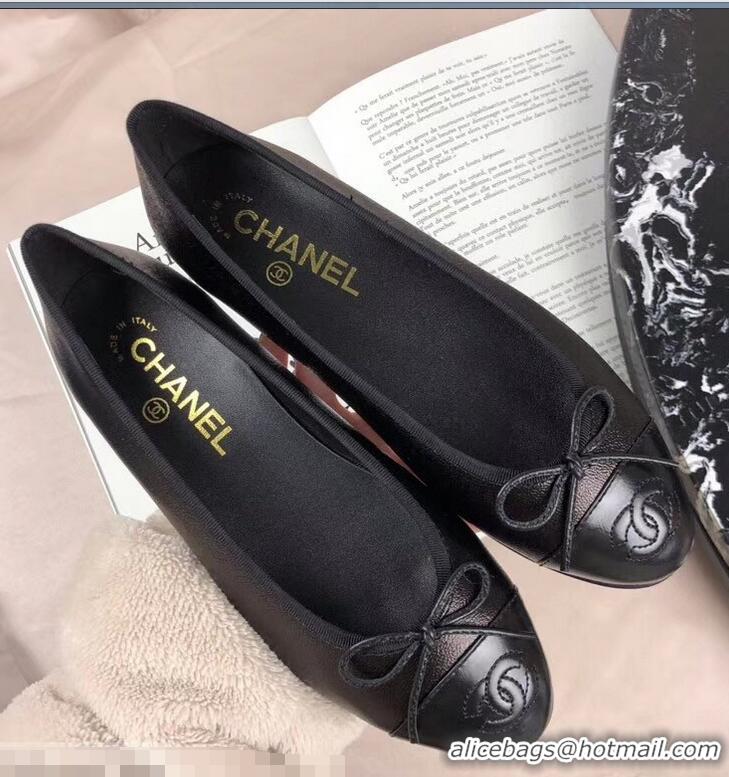 Good Taste Chanel Leather Classic Bow Ballerinas Flats G40312 Gun Color