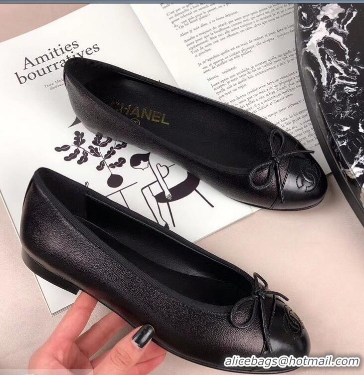 Good Taste Chanel Leather Classic Bow Ballerinas Flats G40312 Gun Color