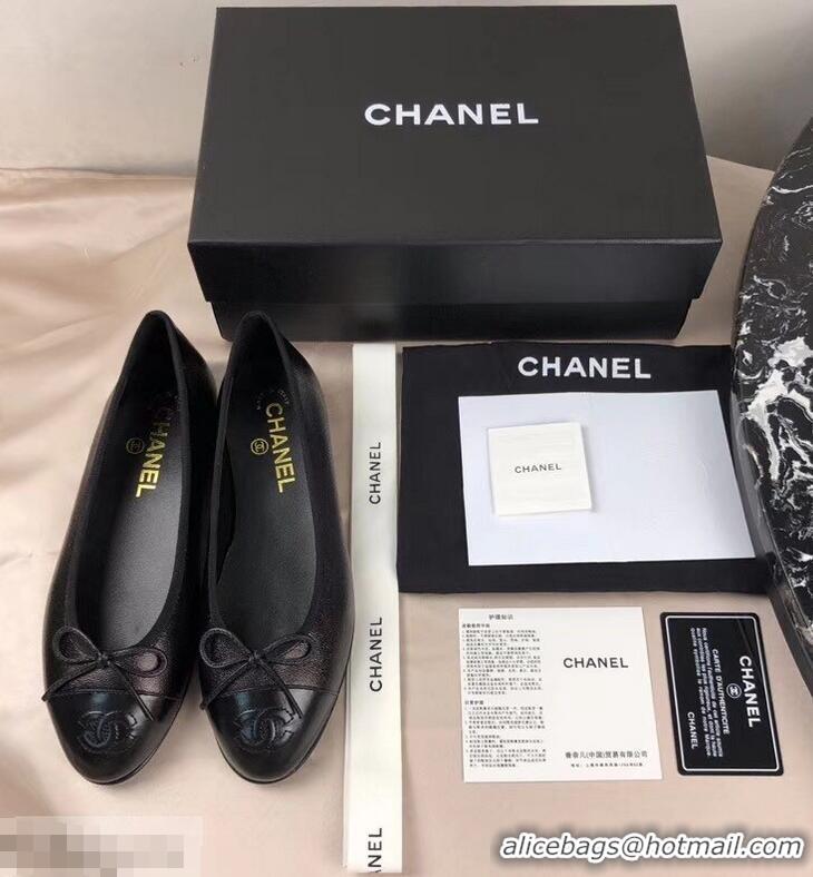 Good Taste Chanel Leather Classic Bow Ballerinas Flats G40312 Gun Color