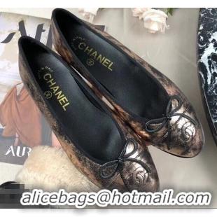 Buy Cheapest Chanel Leather Classic Bow Ballerinas Flats G40314 Laminated Bronze