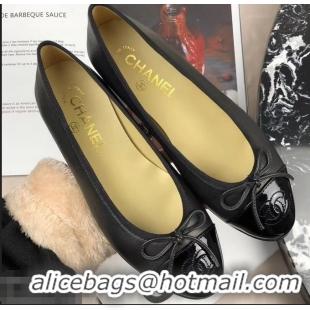 Good Quality Chanel Leather Classic Bow Ballerinas Flats G40315 Black/Patent