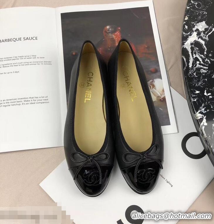 Good Quality Chanel Leather Classic Bow Ballerinas Flats G40315 Black/Patent