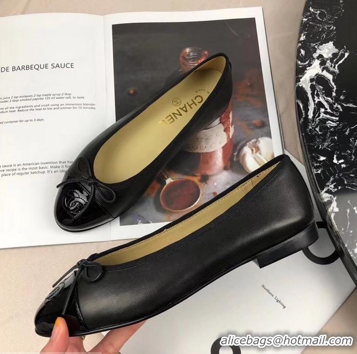 Good Quality Chanel Leather Classic Bow Ballerinas Flats G40315 Black/Patent