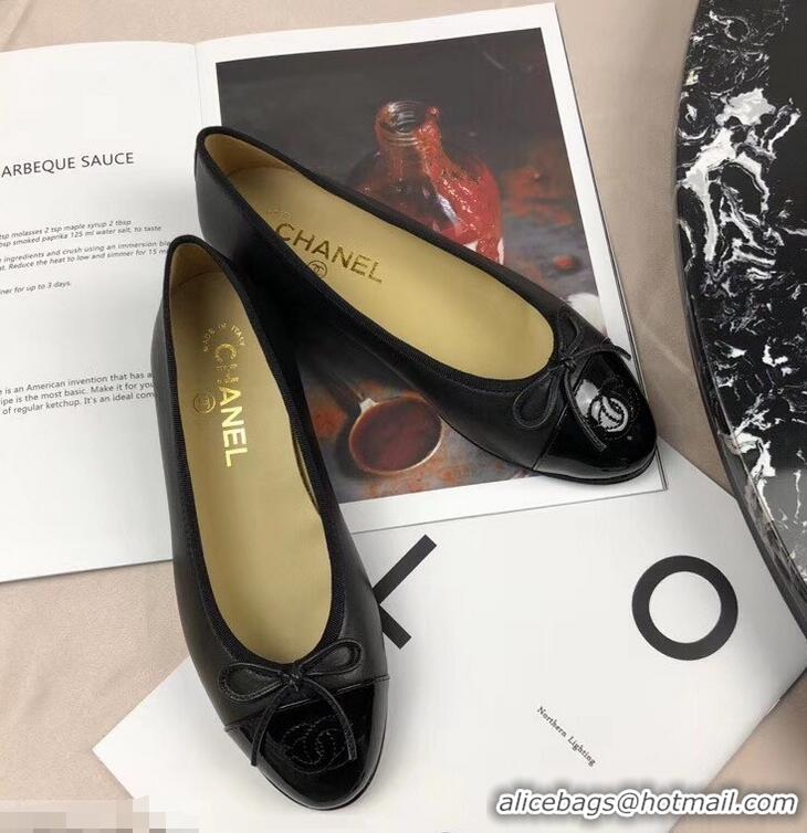 Good Quality Chanel Leather Classic Bow Ballerinas Flats G40315 Black/Patent