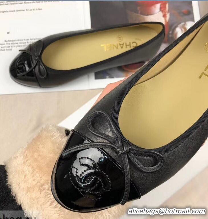 Good Quality Chanel Leather Classic Bow Ballerinas Flats G40315 Black/Patent