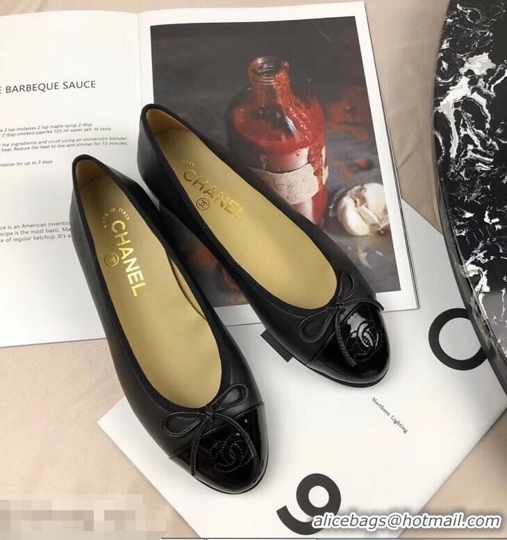 Good Quality Chanel Leather Classic Bow Ballerinas Flats G40315 Black/Patent