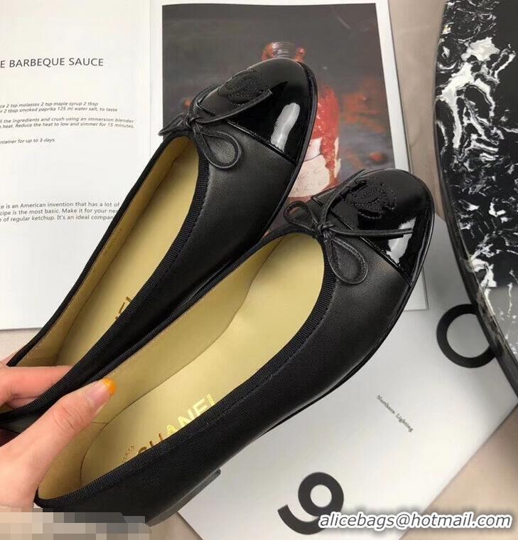 Good Quality Chanel Leather Classic Bow Ballerinas Flats G40315 Black/Patent