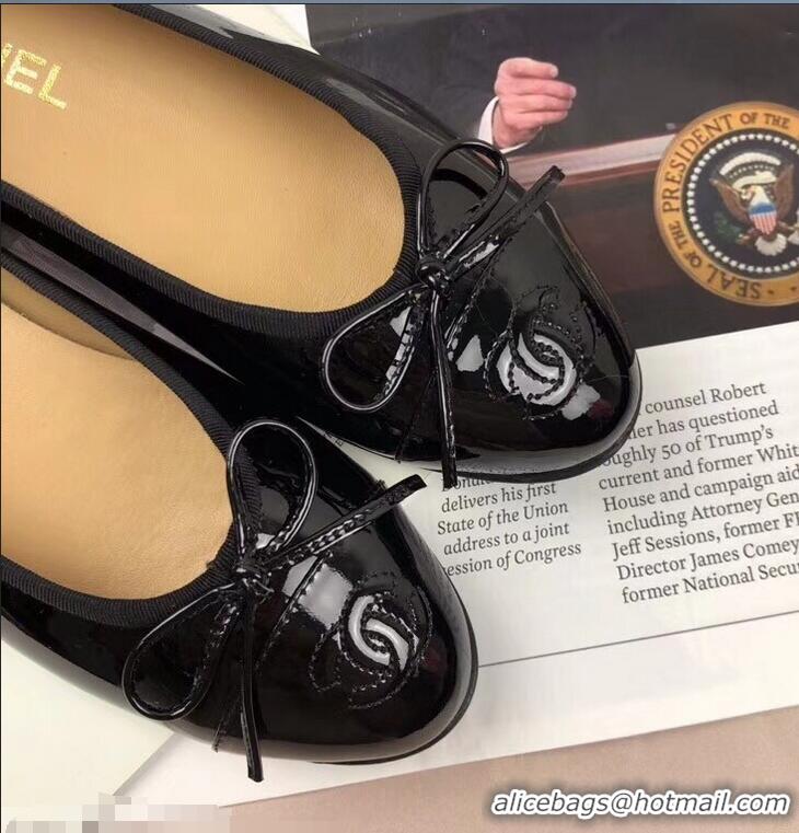 Good Quality Chanel Leather Classic Bow Ballerinas Flats G40316 Patent Black