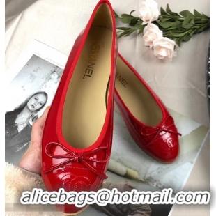 Low Cost Chanel Leather Classic Bow Ballerinas Flats G40317 Patent Red