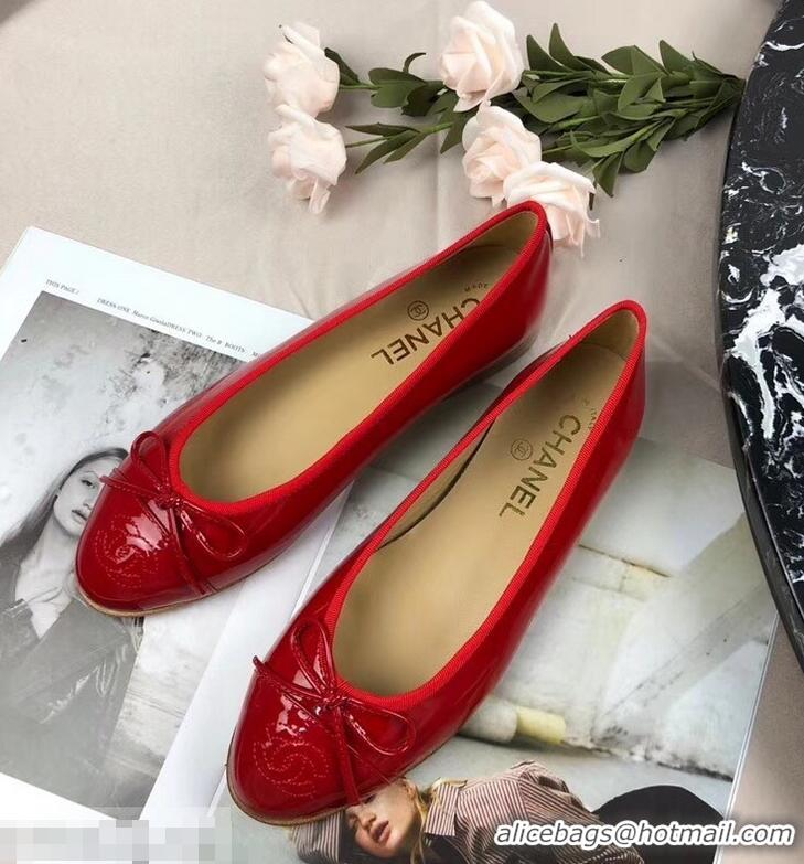 Low Cost Chanel Leather Classic Bow Ballerinas Flats G40317 Patent Red