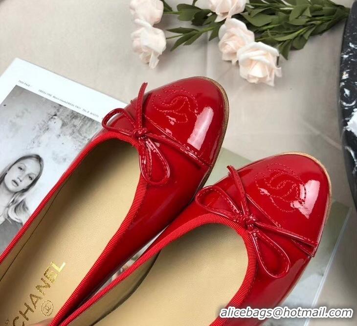 Low Cost Chanel Leather Classic Bow Ballerinas Flats G40317 Patent Red