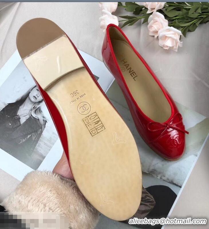 Low Cost Chanel Leather Classic Bow Ballerinas Flats G40317 Patent Red