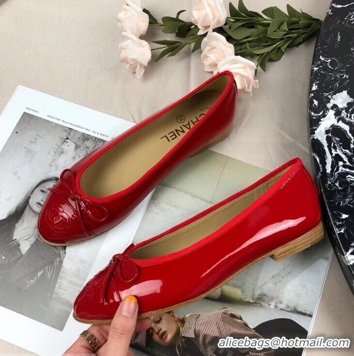 Low Cost Chanel Leather Classic Bow Ballerinas Flats G40317 Patent Red