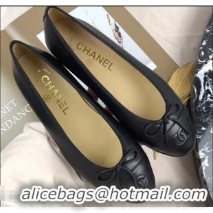 Lowest Price Chanel Leather Classic Bow Ballerinas Flats G40318 Black