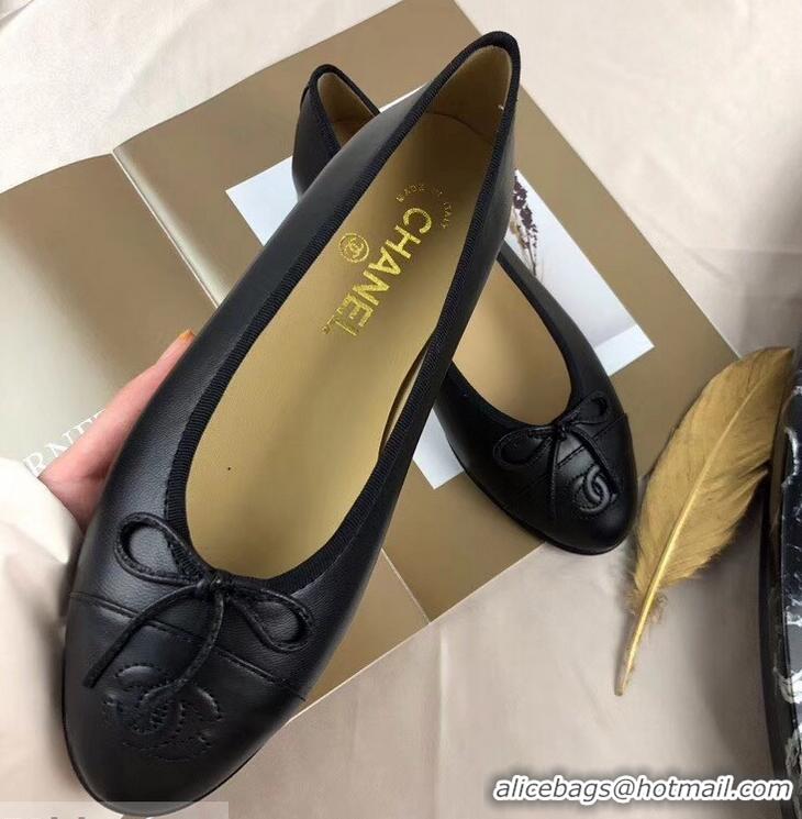 Lowest Price Chanel Leather Classic Bow Ballerinas Flats G40318 Black