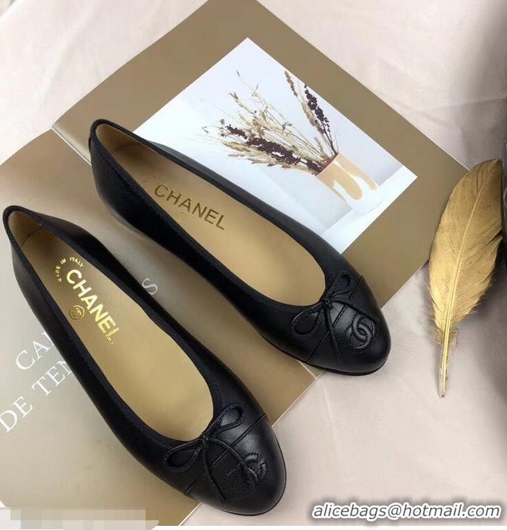 Lowest Price Chanel Leather Classic Bow Ballerinas Flats G40318 Black