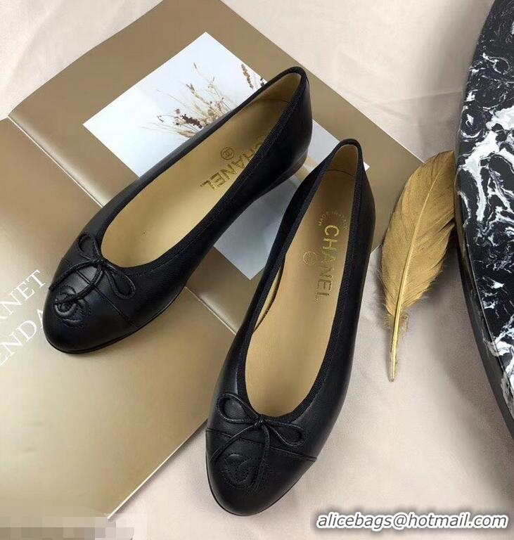 Lowest Price Chanel Leather Classic Bow Ballerinas Flats G40318 Black