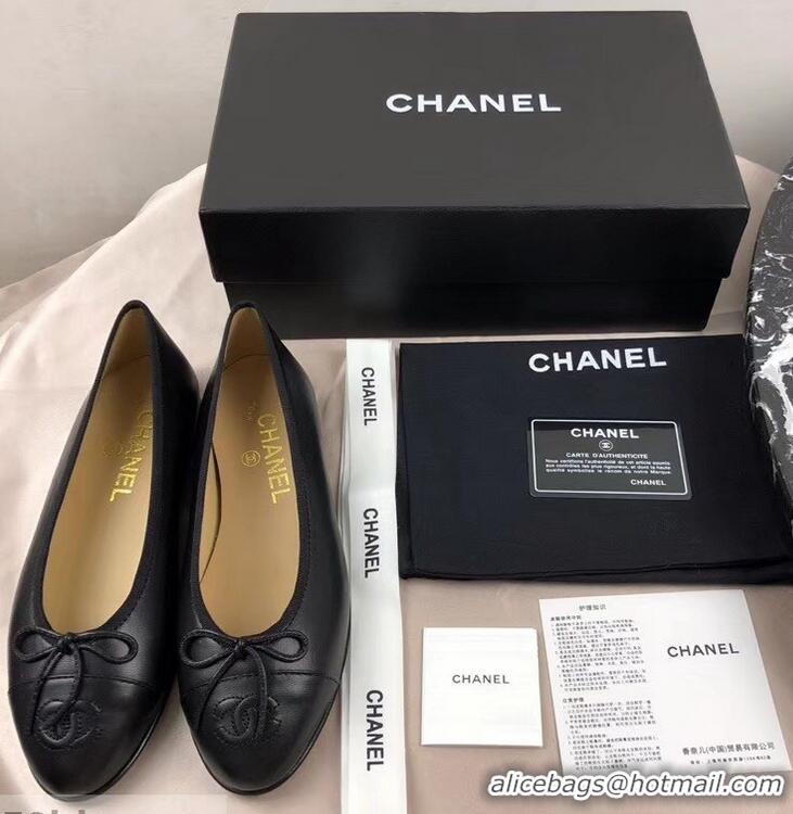 Lowest Price Chanel Leather Classic Bow Ballerinas Flats G40318 Black