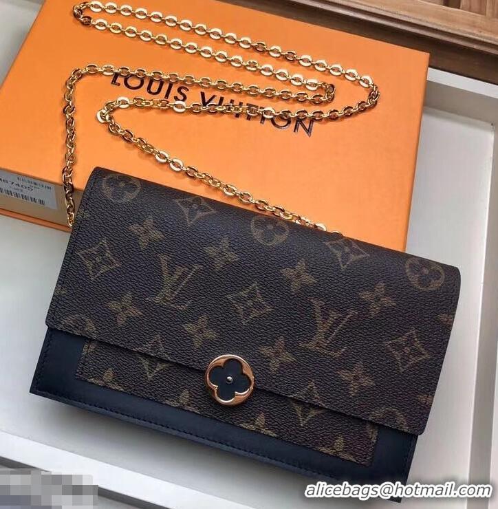 Good Quality Louis Vuitton Monogram Canvas Flore Chain Wallet M63888 Black  2019 