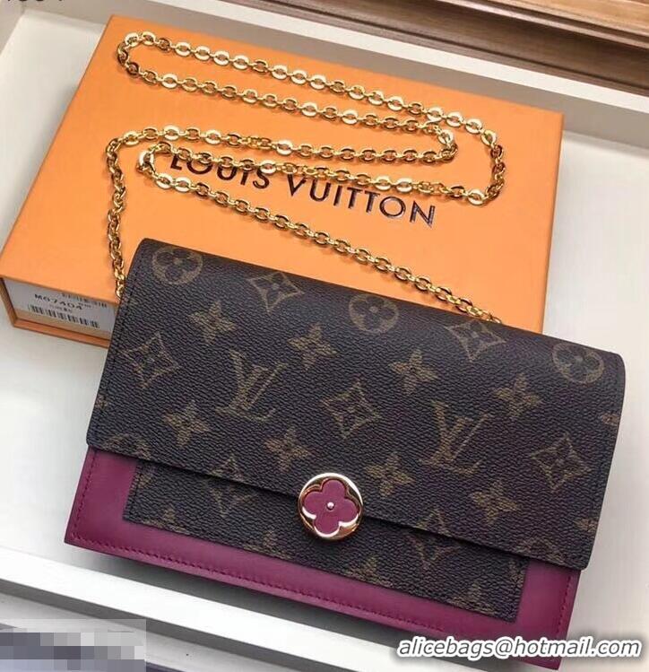 Crafted Louis Vuitton Monogram Canvas Flore Chain Wallet M67404 Lie De Vin 2019