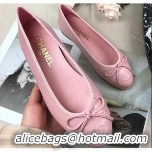 Low Price Chanel Leather Classic Bow Ballerinas Flats G40319 Pink