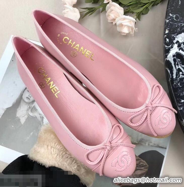 Low Price Chanel Leather Classic Bow Ballerinas Flats G40319 Pink