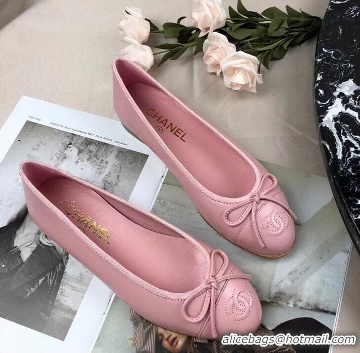 Low Price Chanel Leather Classic Bow Ballerinas Flats G40319 Pink