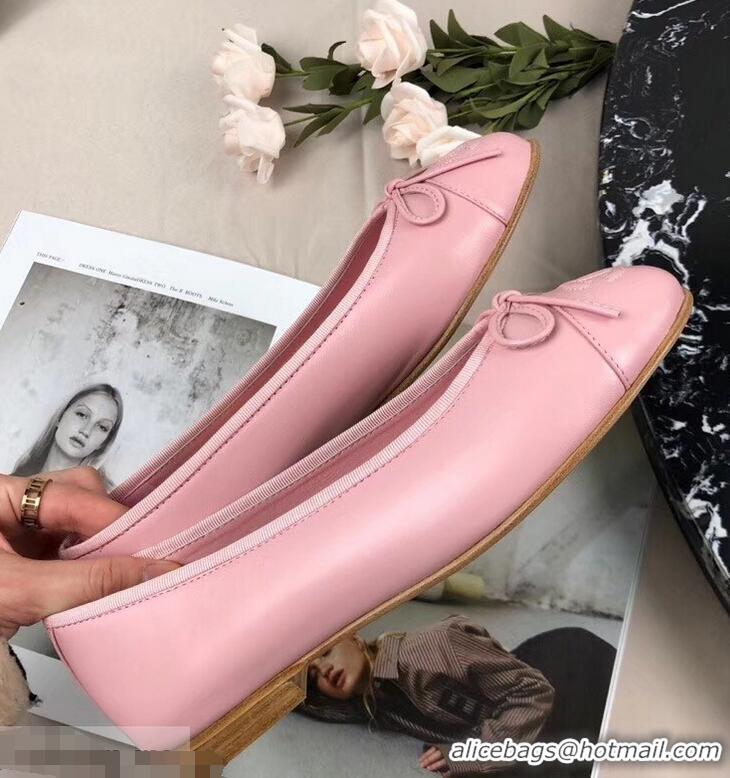 Low Price Chanel Leather Classic Bow Ballerinas Flats G40319 Pink