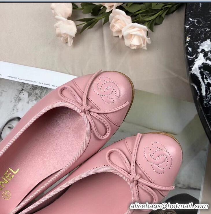 Low Price Chanel Leather Classic Bow Ballerinas Flats G40319 Pink